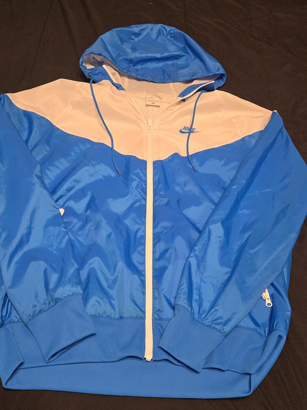 Nike Blue and White Hooded Windbreaker Jacket Medium